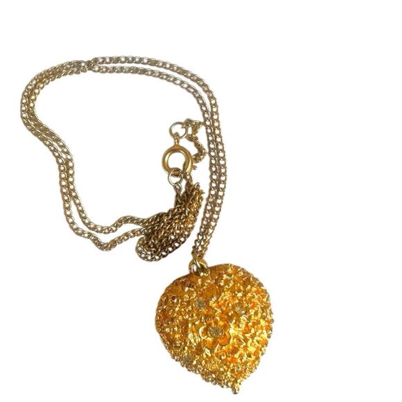 Viviane Woodard Primeval Perfume Locket Heart Pendant w/ Rhinestones, Gold-Tone - Picture 7 of 10